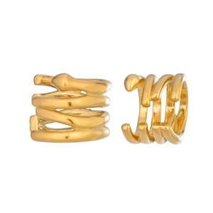 Minimalist gold geometric spiral ear cuffs with irregular layered wire sculpture design
