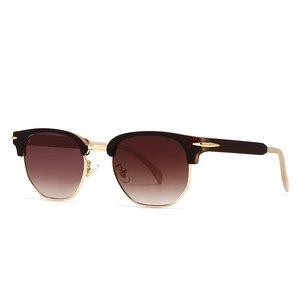 Classic browline square sunglasses for men featuring brown gradient lenses and gold metal trim