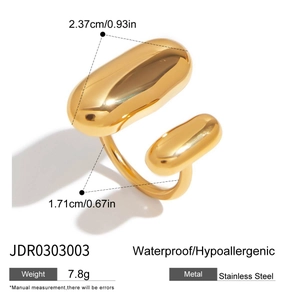 Paramètres de taille détaillés et fiches techniques de la bague ovale en acier doré