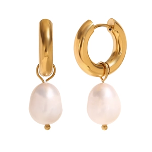 Élégantes boucles d'oreilles créoles plaquées or 18 carats avec perles baroques