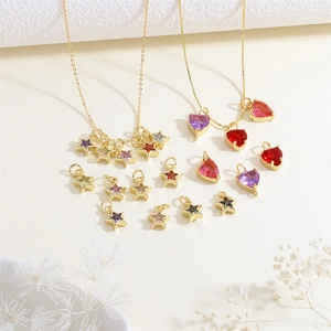 Elegant 18K gold-plated star and heart necklaces with colorful cubic zirconia pendants