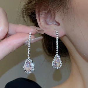 Elegant luxury pink teardrop waterdrop cubic zirconia earrings and necklace set for women