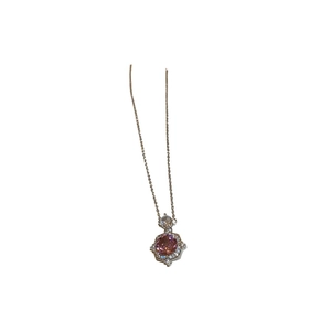 Elegant 14k gold plated necklace with a halo pink gemstone pendant and sparkling crystals