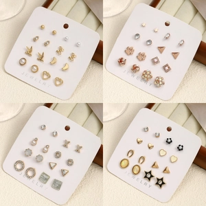 Stud Earrings With Stainless Steel Earring Post Faux Artificial Pearl Rhinestone Geometric Heart Star Fashion Jewelry For Women