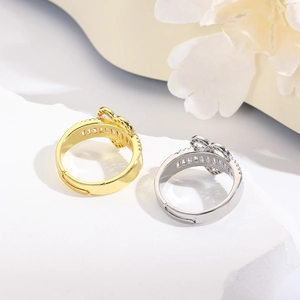 Luxurious 18k gold and silver plated heart rings with zircon stones in adjustable open style