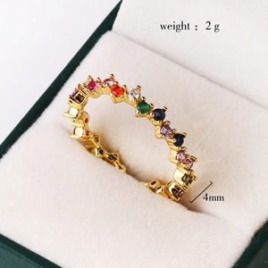 Gold plated irregular geometric ring with multi-color cubic zirconia in green gift box