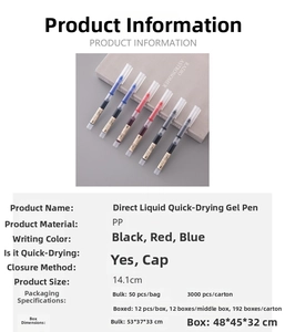 Detail of liquid ink rollerball pens showing transparent barrel for ink monitoring