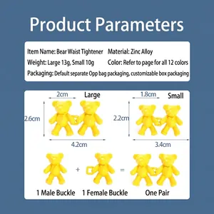 Zinc alloy bear waist tightener pins for jeans in various sizes and yellow finish