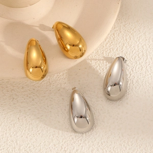 Polished teardrop stainless steel stud earrings in gold and silver mirror finish