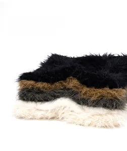 Detail showing plush faux fur texture and four color options for the fluffy winter hat