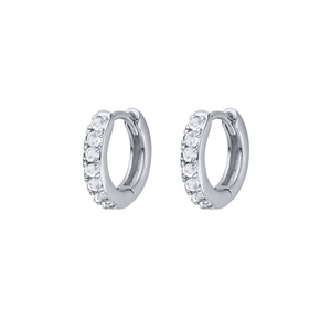Detailed view of S925 sterling silver hoop earrings with micro-pave cubic zirconia settings