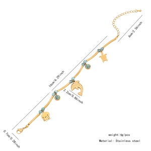 Detail view of marine bracelet with sea turtle charms and 16+6cm length dimensions