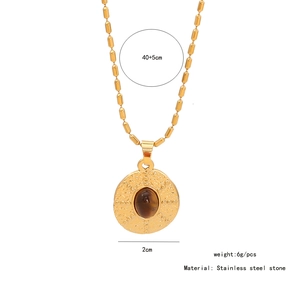 Detailed size specifications for the gold stainless steel necklace with tiger stone pendant