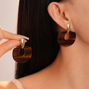 Boucles d'oreilles rétro léopard en résine avec clou goutte d'or pour femmes