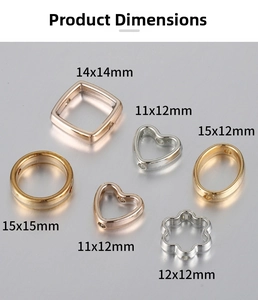 Detailed size chart for assorted CCB plastic hollow heart and floral spacer beads