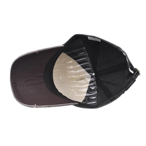 Internal view of the washed cotton baseball cap with labels and structured stitching