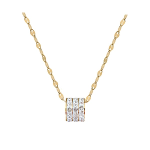 Titanium steel necklace featuring a gold chain and triple-row crystal cylinder pendant