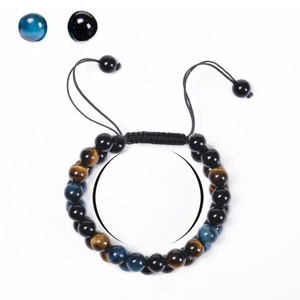 8mm double layer blue tiger eye and black onyx natural stone bracelet for men