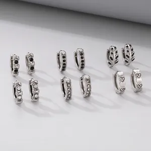 Hoop Earrings Stainless Steel With Black White Zircon Geometric Heart Leaf Cross Design Punk Gothic Jewelry For Men Women