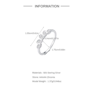 Macro view of S925 sterling silver ring dimensions and AAAAA zirconia specifications