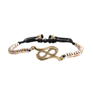 Adjustable infinity bracelet with gold silver rose gold beads and zircon pendant