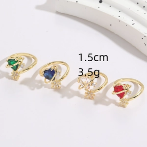 Minimalist 14K gold plated rings with heart-shaped zircon in emerald, blue, and red colors
