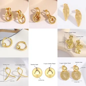 Polished 18K gold plated stainless steel floral and geometric earrings collection