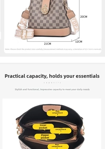 Dettaglio della struttura interna con tre scomparti e design della borsa a secchiello monogram
