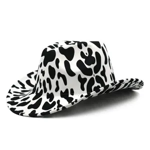 Western Cowboy Hat Wide Brim Woolen Felt Animal Cow Leopard Zebra Pattern Retro Outdoor Windproof Fashion Accessories