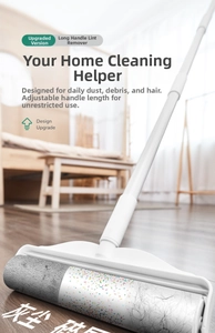 Detail of adjustable long handle lint roller for floor pet hair and dust removal