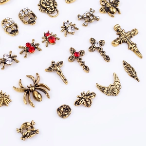 Retro punk nail art charms set with vintage gold alloy crosses and skull designs