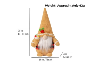 Detailed dimensions of gingerbread gnome plush with measurements in cm and inches