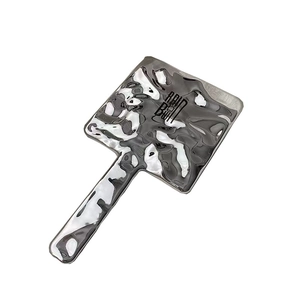 Silver liquid metal texture handheld square vanity mirror with RAINBOW logo