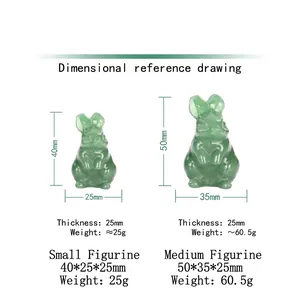 Natural crystal rabbit statue size guide showing dimensions for 1.5 and 2 inch jade carvings