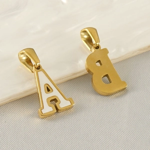Classic gold stainless steel initial pendants A and B with white enamel detail