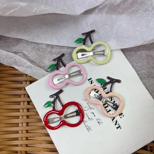 Cute cherry shaped metal hair clips set with cream colored drip oil finish for girls