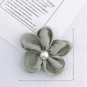 Pale green satin fabric flower with pearl center, 80mm handmade headwear accessory