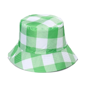 Classic green and white checkered fisherman bucket hat in cotton canvas for summer