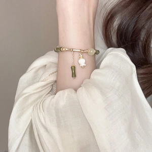 New Chinese style bamboo and lily flower charm bracelet with gold metal tube for women