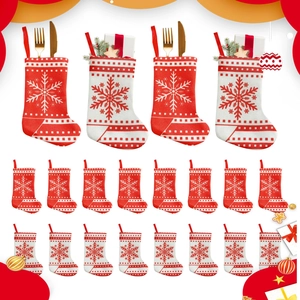 Set of 20 Christmas mini stocking cutlery holders with snowflake knit patterns