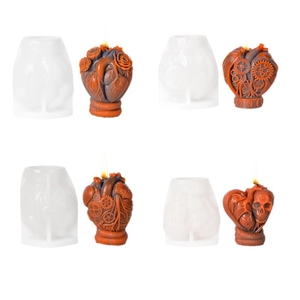 Mechanical heart silicone candle molds with steampunk gears and skull designs for Halloween
