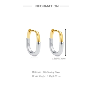 Detailed spec sheet showing S925 sterling silver U-shape hoop earrings with measurements