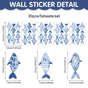 Blaue Mittelmeer-Fisch Wandaufkleber 30er Set für maritime Ozean-Themen Wanddekoration