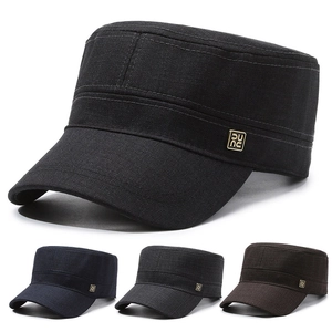 Cadet Cap Cotton Twill Flat Top Military Hat Adjustable Metal Buckle Sun Protection Outdoor Casual Vintage Men
