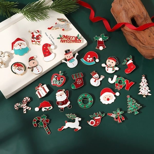 Cute Christmas cartoon enamel pin set with Santa Claus and festive reindeer designs