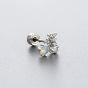 Silver star earrings with opal and zircon featuring a secure screw back closure