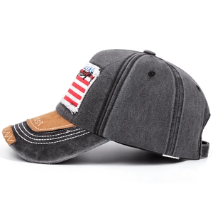 Vintage USA flag patch baseball cap with washed denim fabric and contrast brim