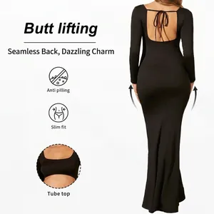 Slim fit tube top backless maxi dress in black with butt lifting fishtail design