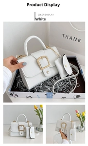 White lychee texture handbag set with golden U-buckle and mini coin purse in gift box