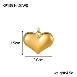 Pendentif cœur en or poli avec dimensions détaillées de 2,0 cm de large et 1,5 cm de haut